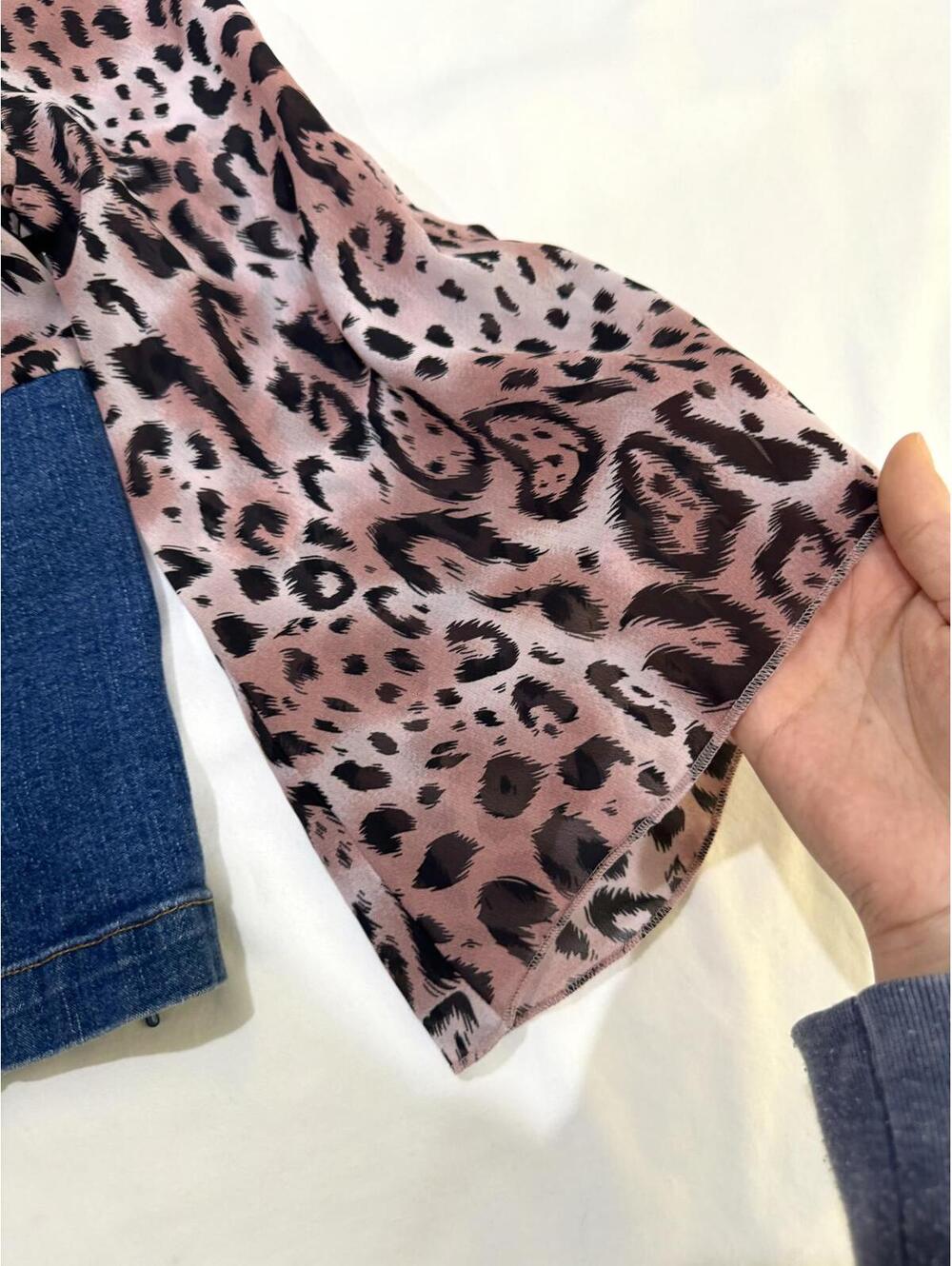 Vintage 90s Forenza Pink Leopard Print Denim Corset Blouse Top Size 10 - Picture 6 of 9